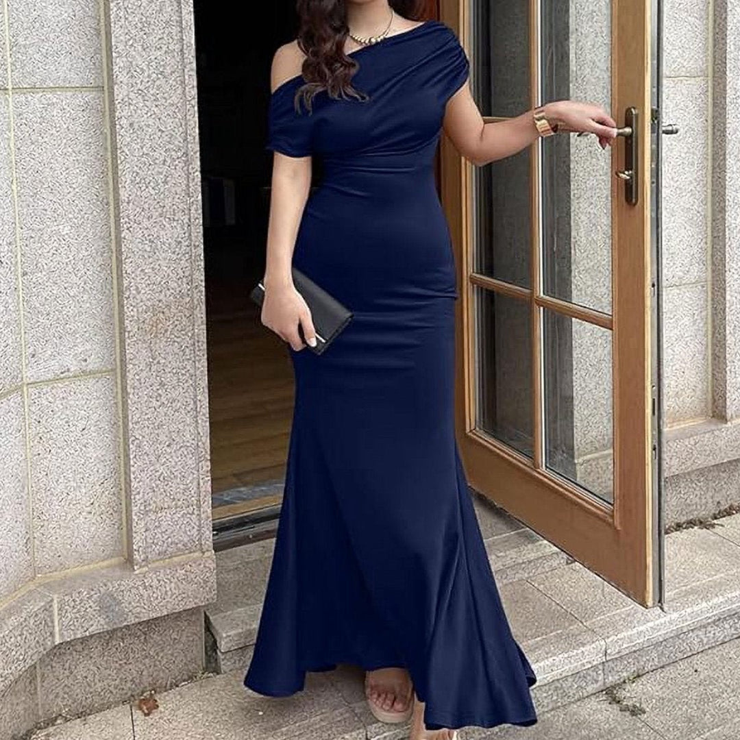 Christine - Elegant High-Neck Slit Dress