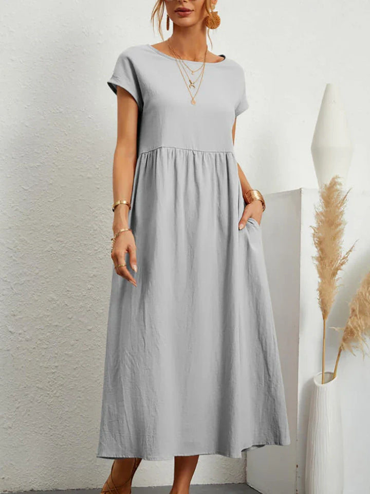 Janet™ - Elegant Vintage Harajuku Cotton Linen Maxi Dress med lommer