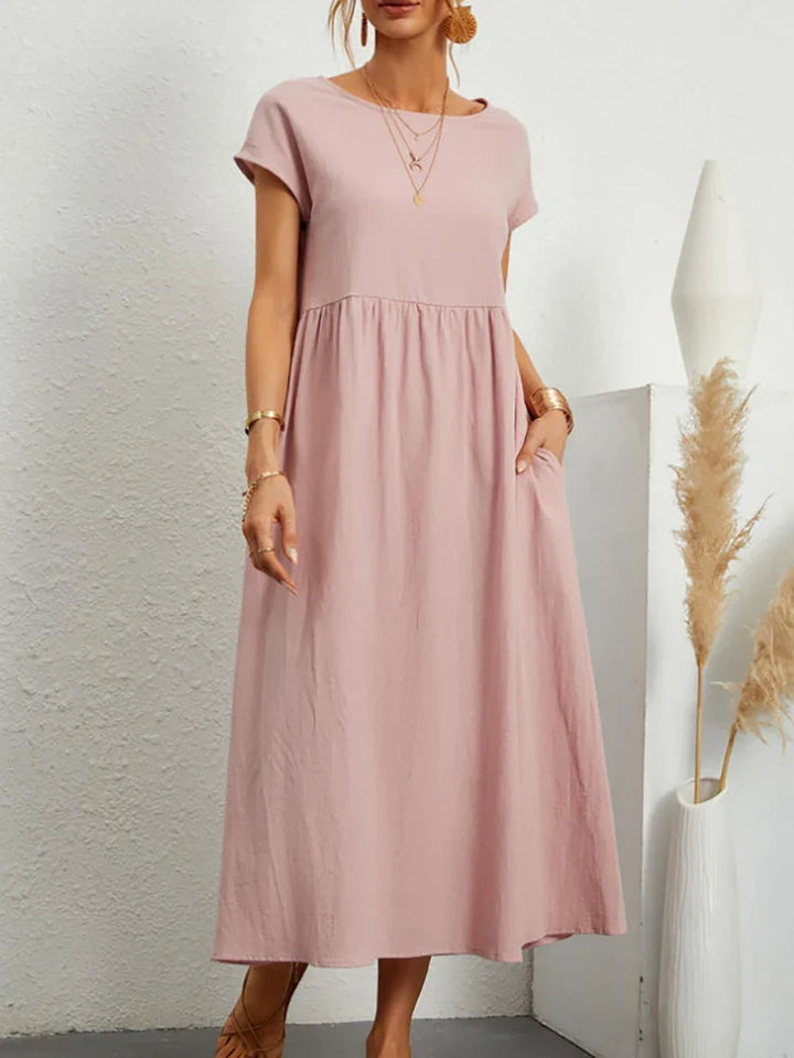 Janet™ - Elegant Vintage Harajuku Cotton Linen Maxi Dress med lommer