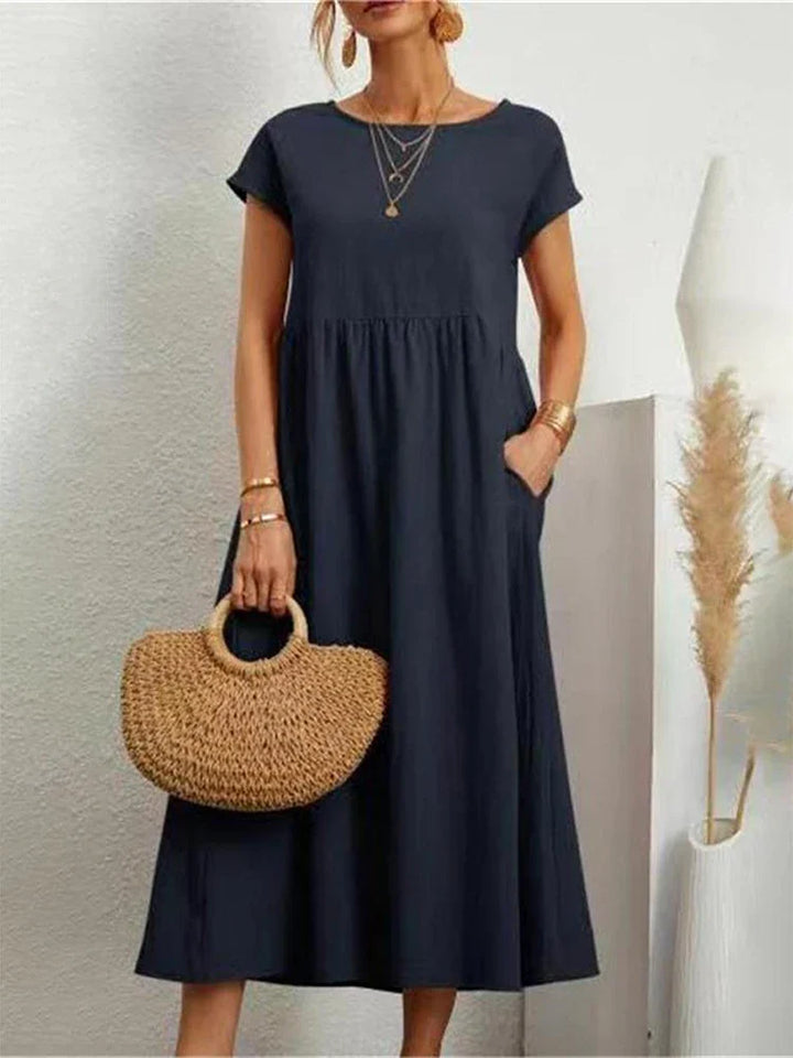 Janet™ - Elegant Vintage Harajuku Cotton Linen Maxi Dress med lommer