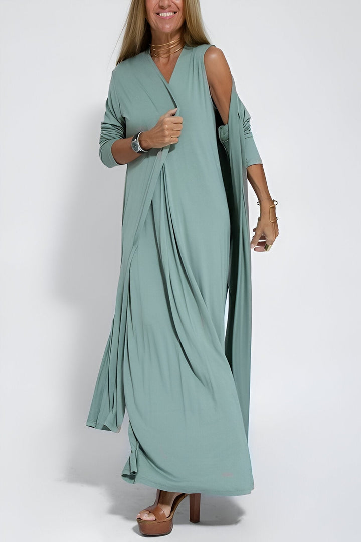 Hannah™ - Elegant Long Dress + Free Matching Cardigan